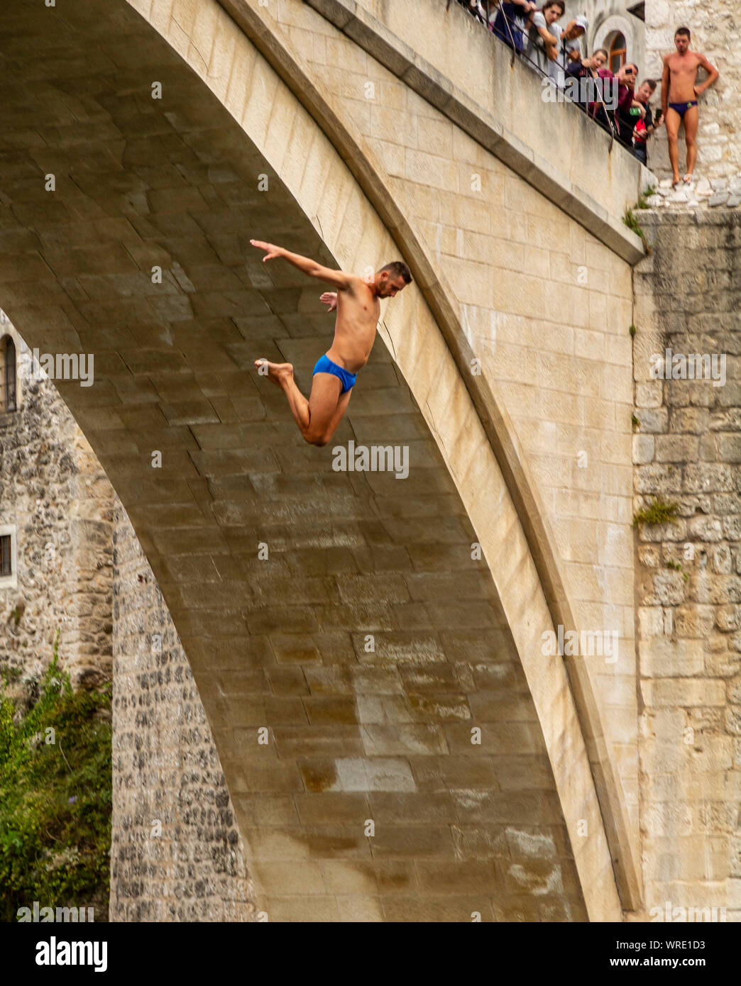 Bridge Diving in Mostar, Bosnia-Herzegovina Stock Photo