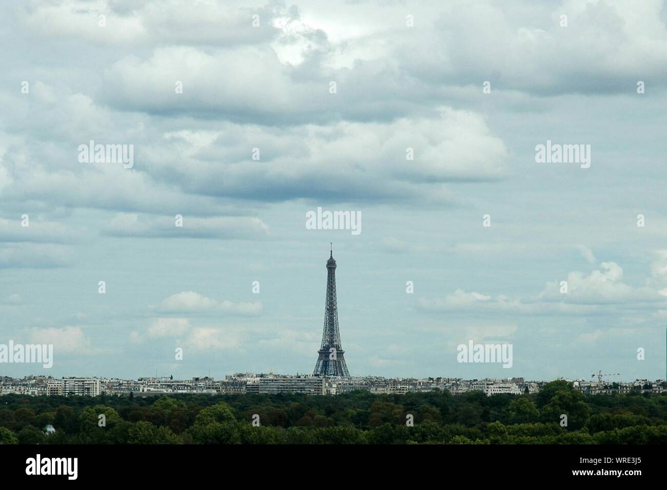 Eiffel Tower Dominating Paris Cityscape Stock Photo