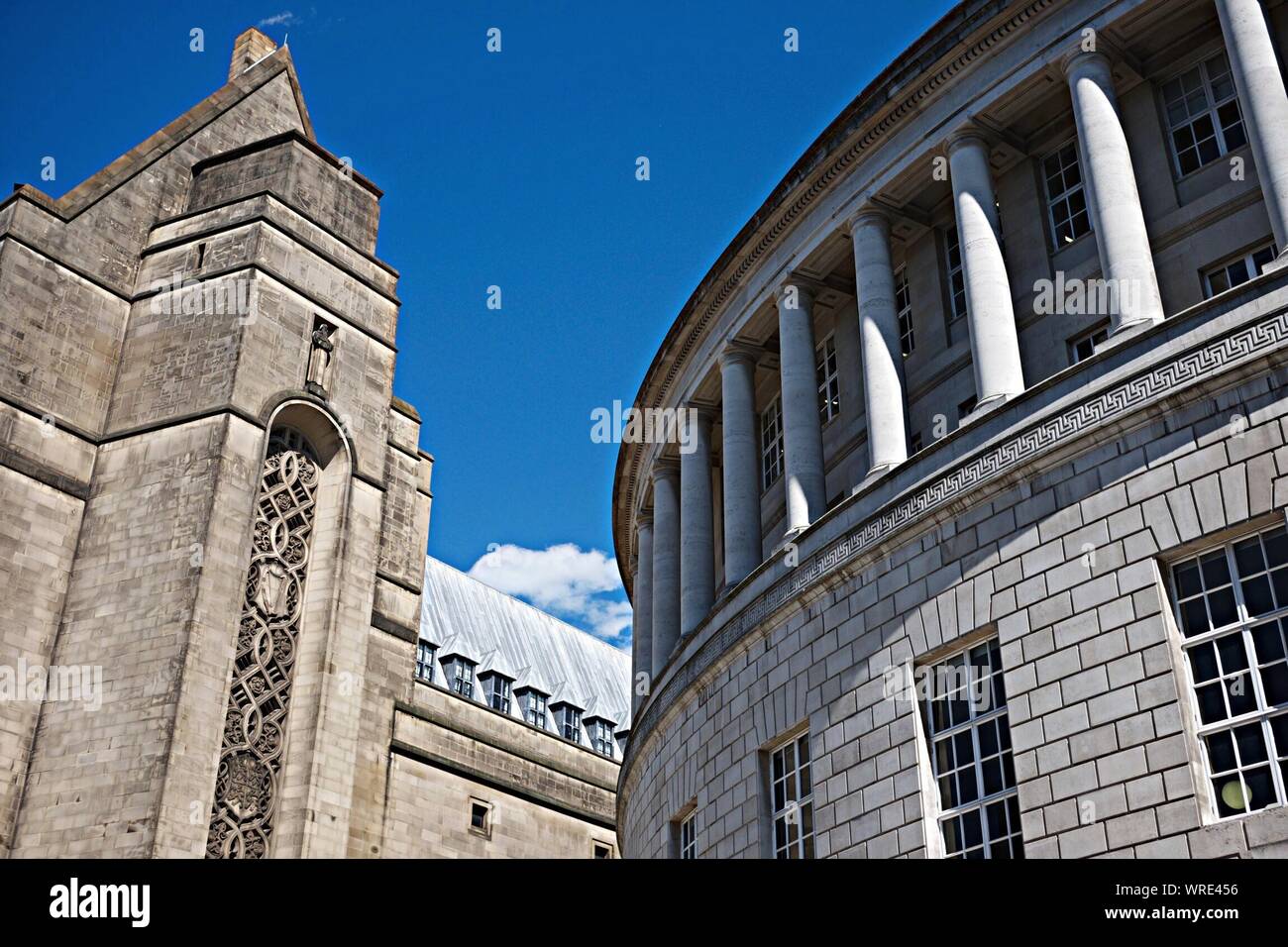 Low Angle View Of Manchester Central Library And Town Hall Stock Photo