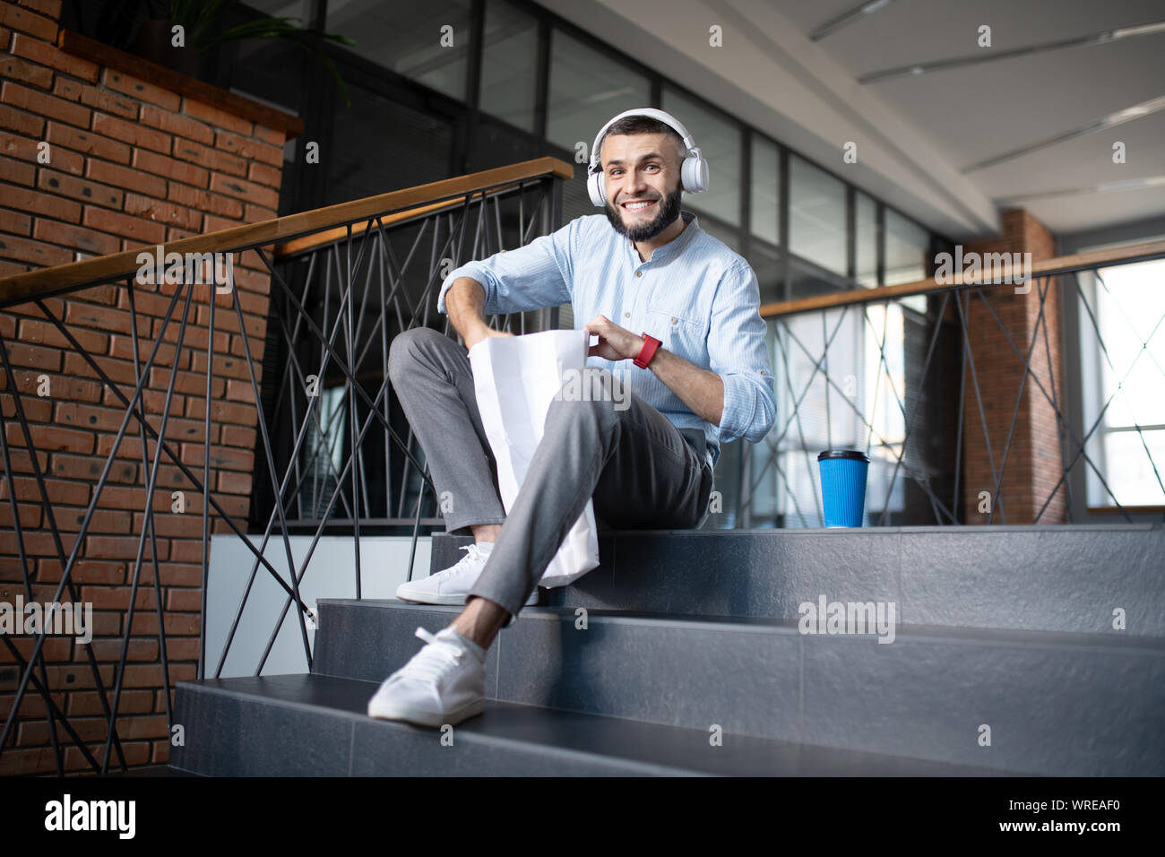 Cheerful man feeling excited before having lunch Stock Photo