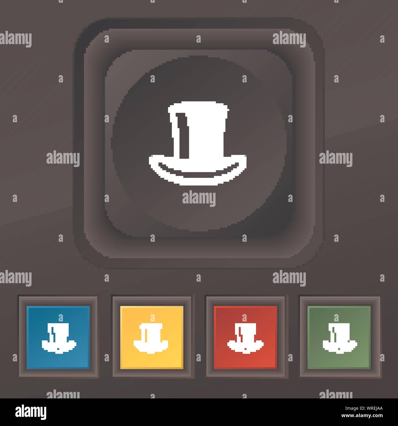 cylinder hat icon symbol. Set of five colorful, stylish buttons on ...