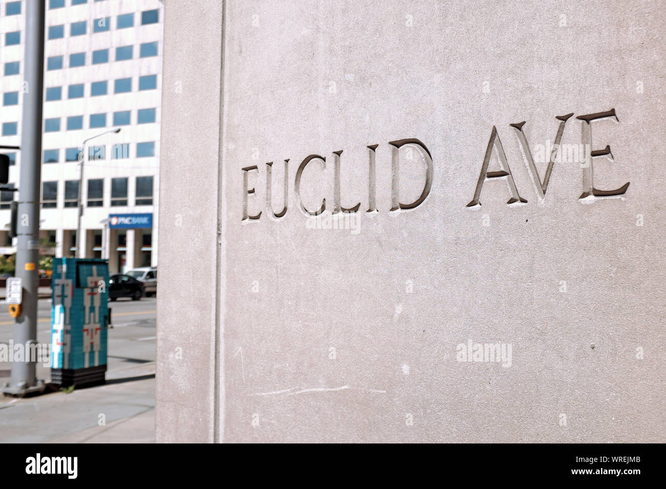Euclid Avenue in downtown Cleveland, Ohio, USA is one of the main thoroughfares with a rich history. Stock Photo