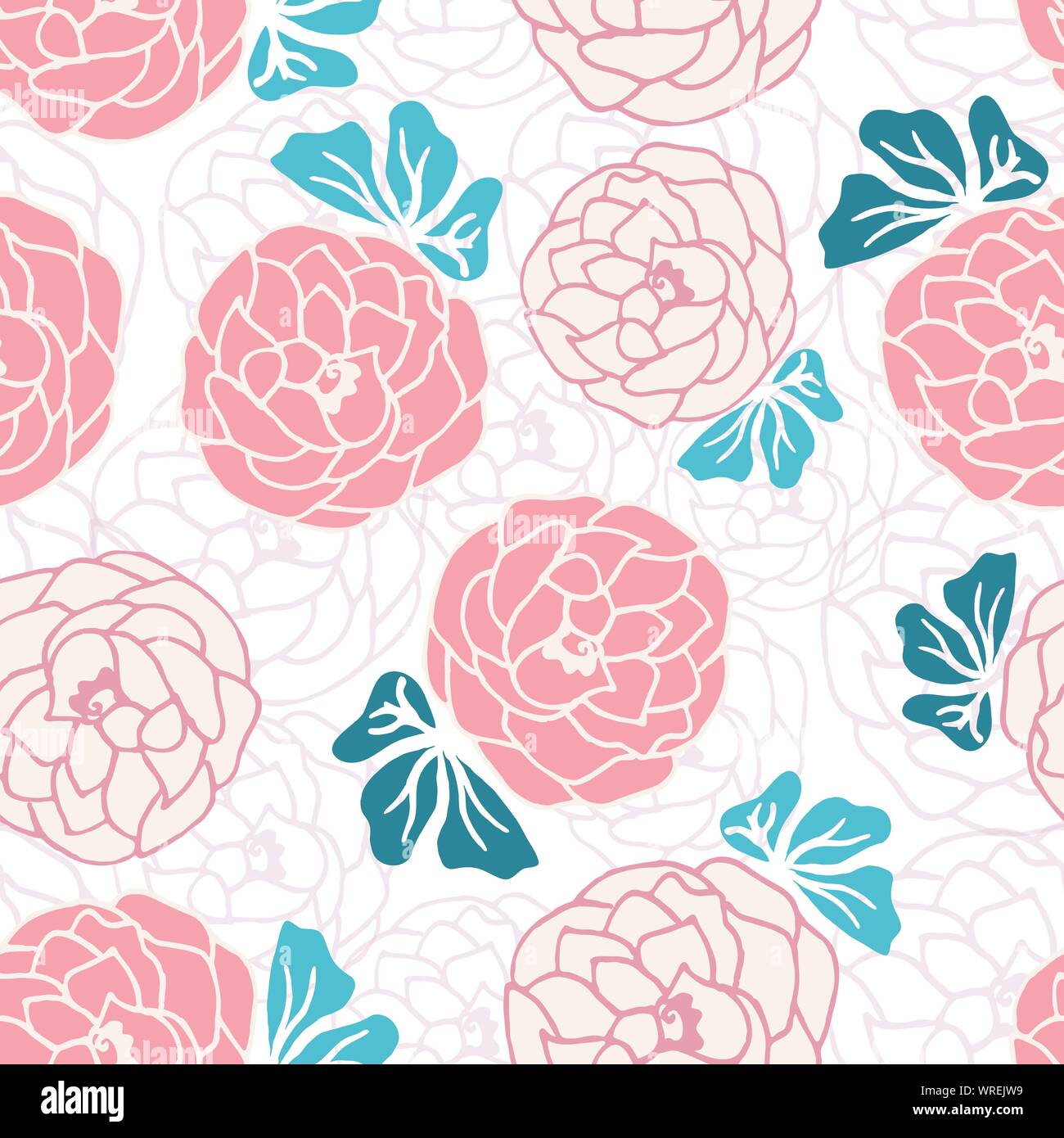 Romantic Hand Drawn Peonies In Seamless Surface Vector Pattern Stock ...