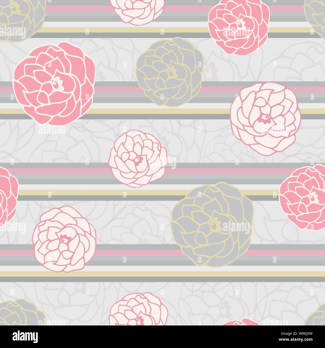 Romantic Hand Drawn Peonies In Seamless Surface Vector Pattern Stock ...