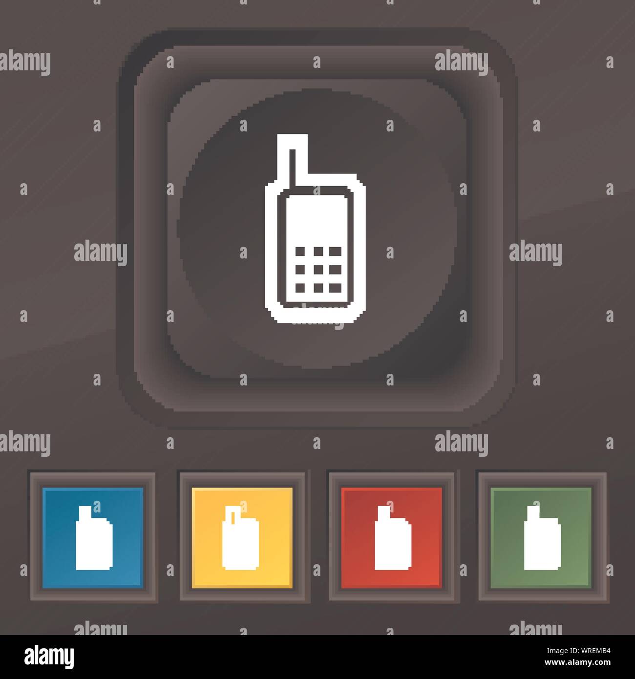 Mobile phone icon symbol. Set of five colorful, stylish buttons on ...
