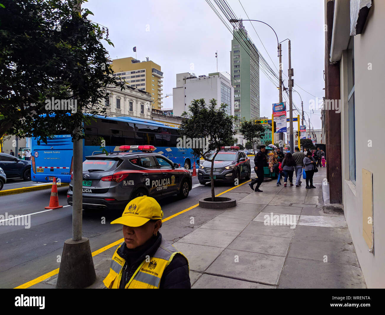 shooting at the Tacna avenue in Lima Peru, police arriving Stock Photo