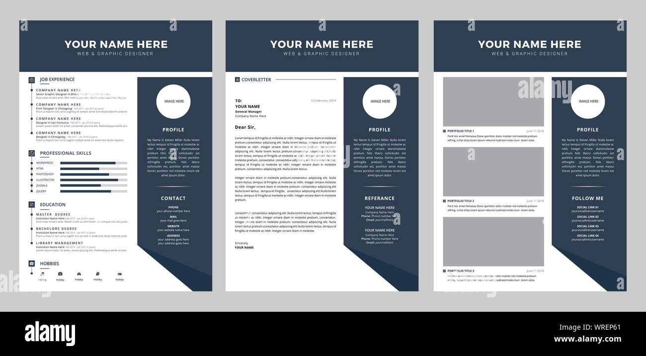 3 Page Cv Resume Design Template For Personal Or Professional Use Stock Vector Image Art Alamy