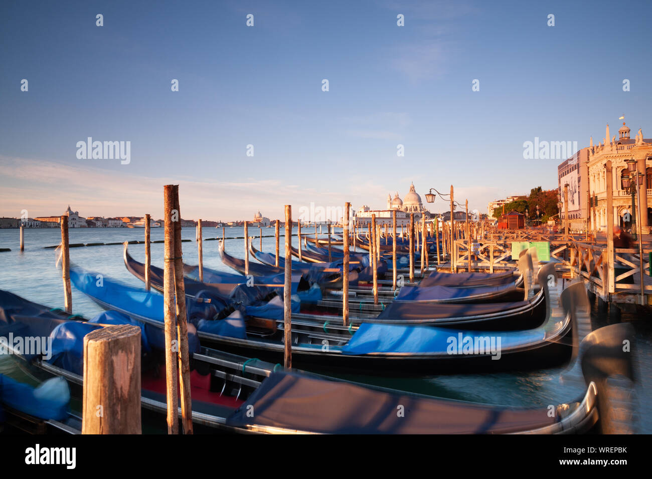 Gondolas at sunrise Grande Canal Venice Italy Stock Photo - Alamy