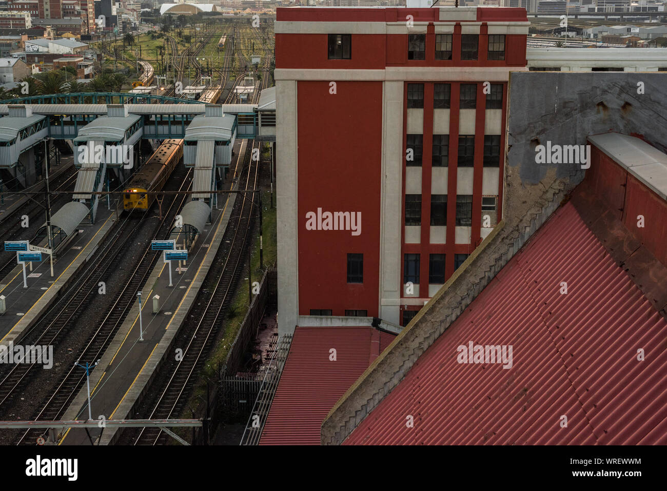 Woodstock train station, servicing the inner city suburb in the South African Atlantic port city of Cape Town Stock Photo