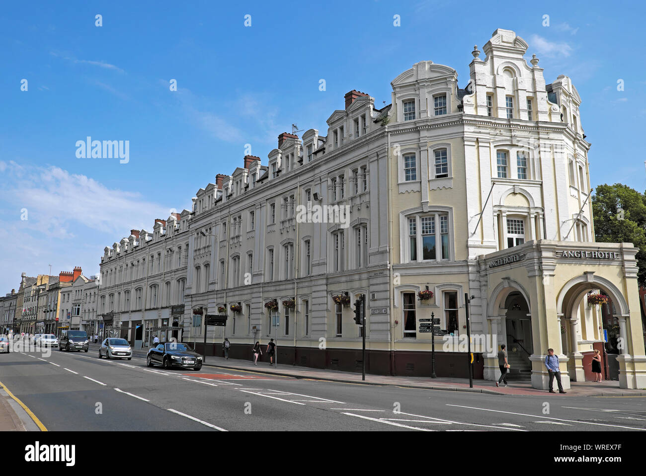 View of the Angel Hotel building on Castle Street in Cardiff City Centre Wales UK  KATHY DEWITT Stock Photo