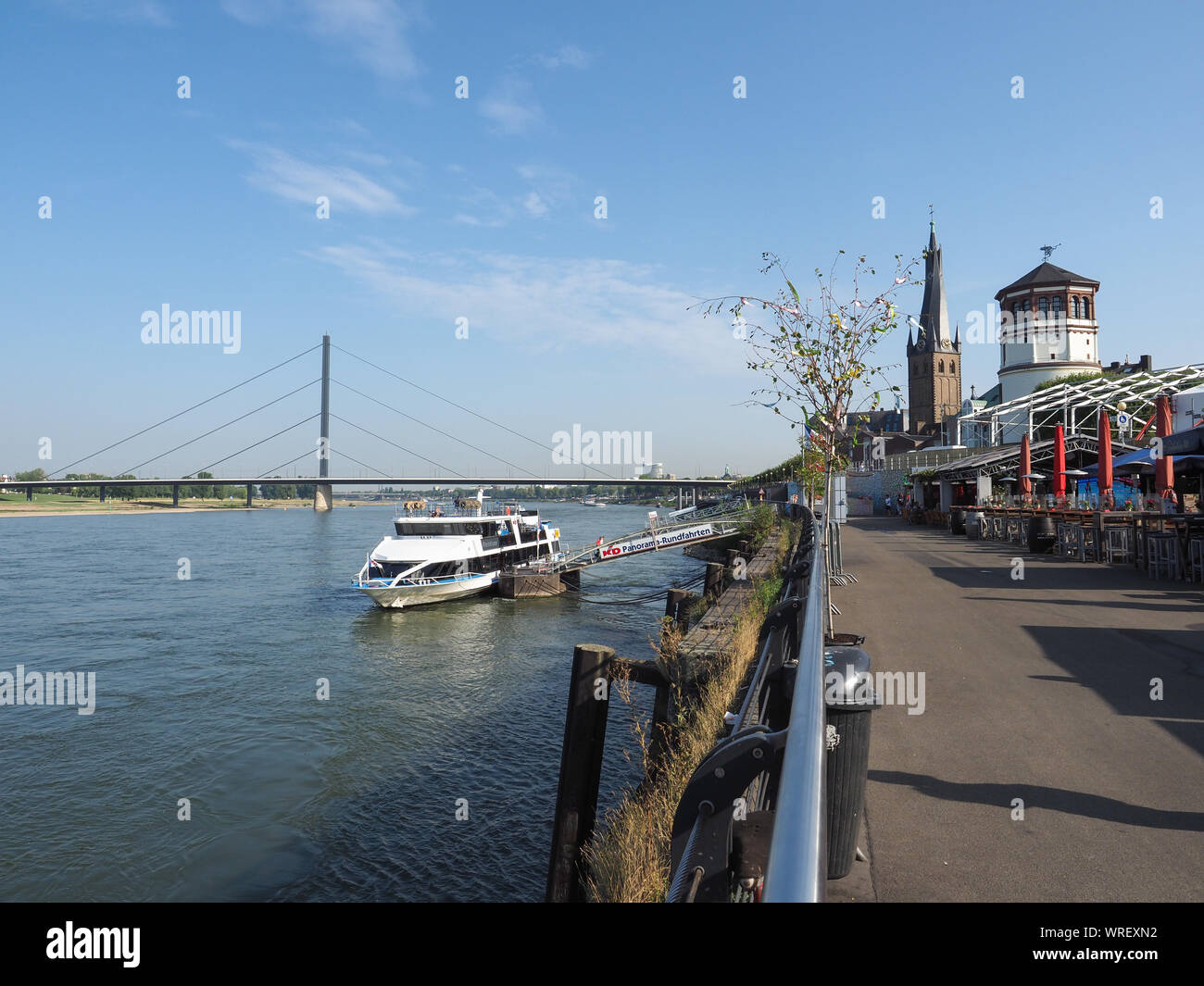 DUESSELDORF, GERMANY - CIRCA AUGUST 2019: Rheinuferpromenade on the bank of river Rhein in the Altstadt (old town) Stock Photo