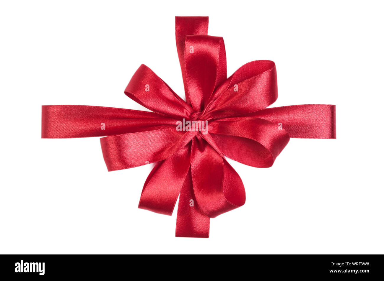 Red Satin Gift Ribbon Decorative Bow - isolated on white background with clipping path Stock Photo