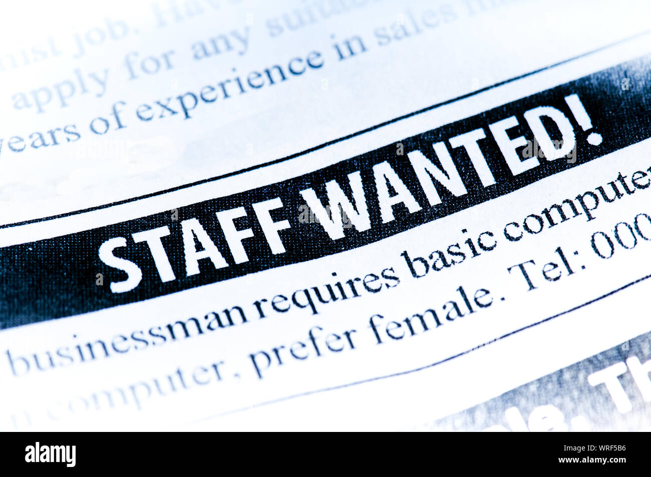 Staff Wanted newspaper classified ad Stock Photo