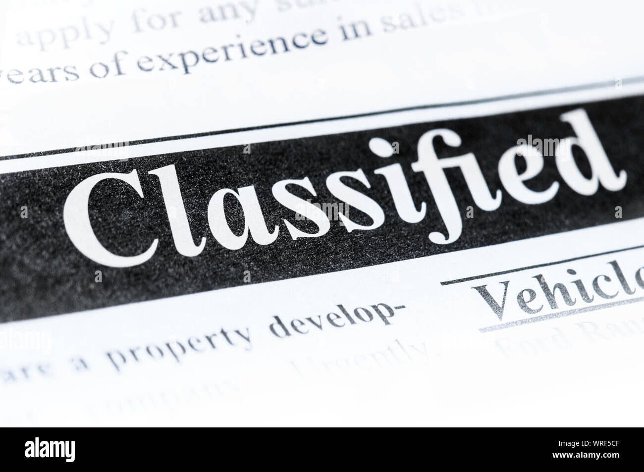 Classifieds ad section in newspaper Stock Photo