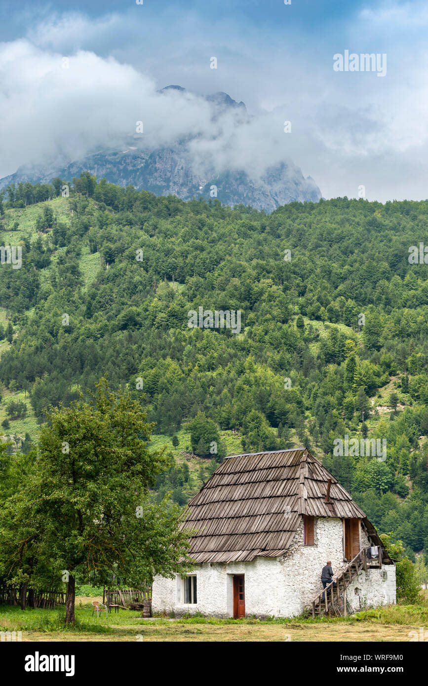 Traditionall house in The Valbona River Valley, part of the Valbona National Park,  in North eastern Albania, Stock Photo