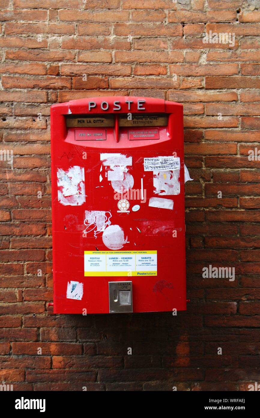 Red Mailbox On Brick Wall Stock Photo Alamy
