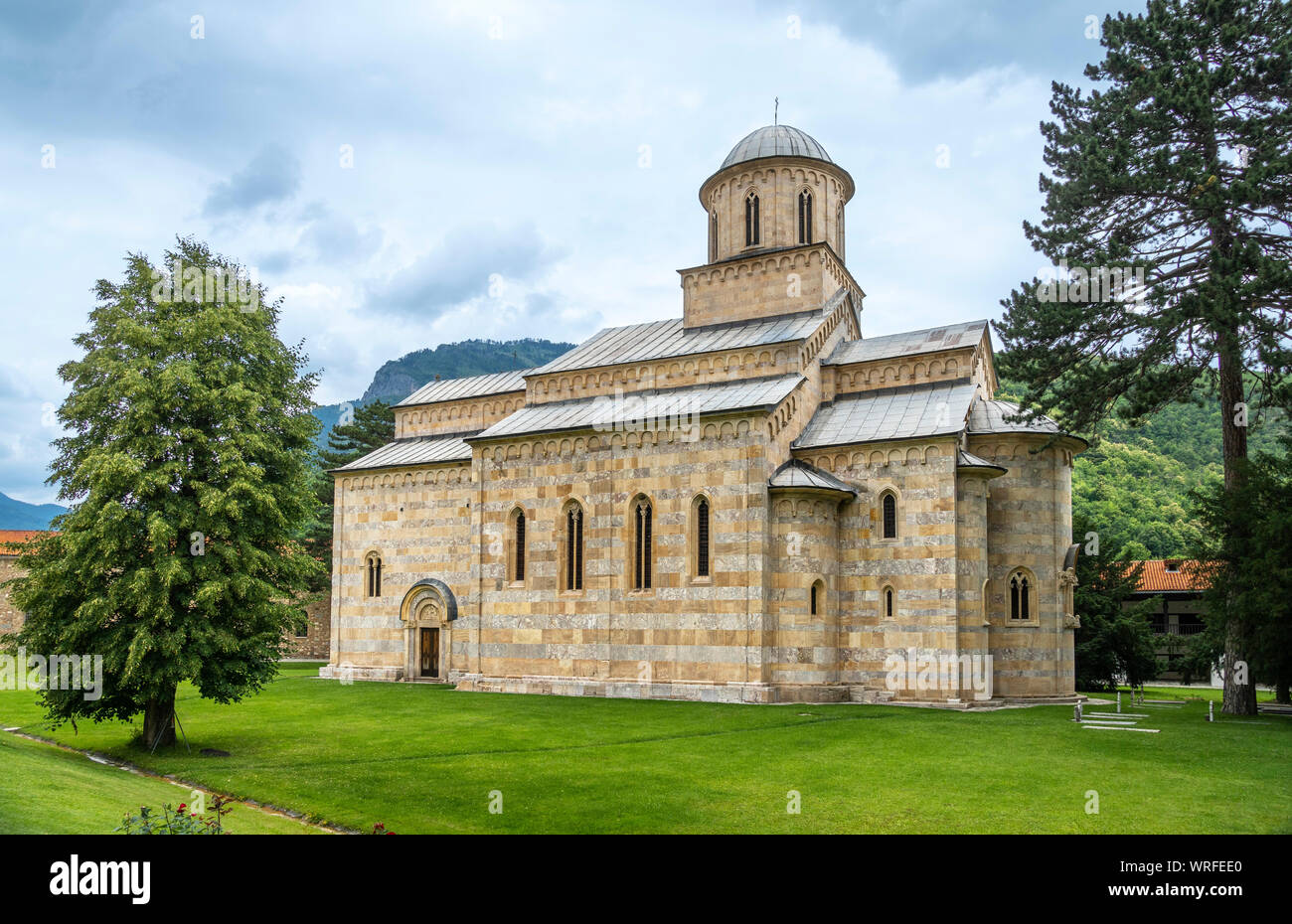 The Serbian Orthodox Monastery of Visoki Dečani,  founded in the first half of the 14th century by Serbian king Stefan Dečanski.  near Deçan in Kosovo Stock Photo
