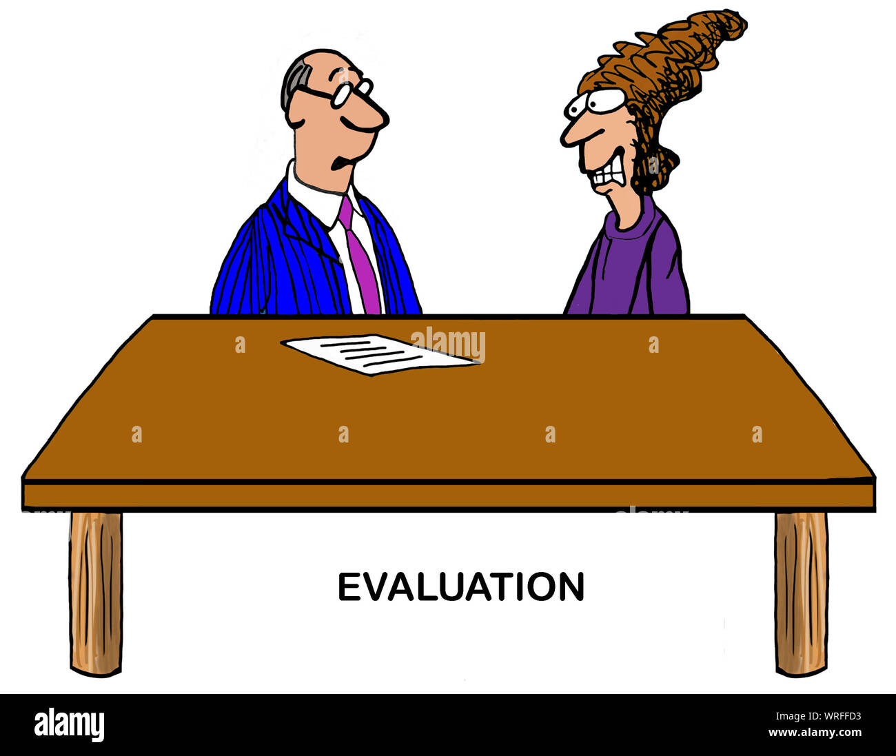 The woman is very nervous and stressed about her work evaluation. Stock Photo