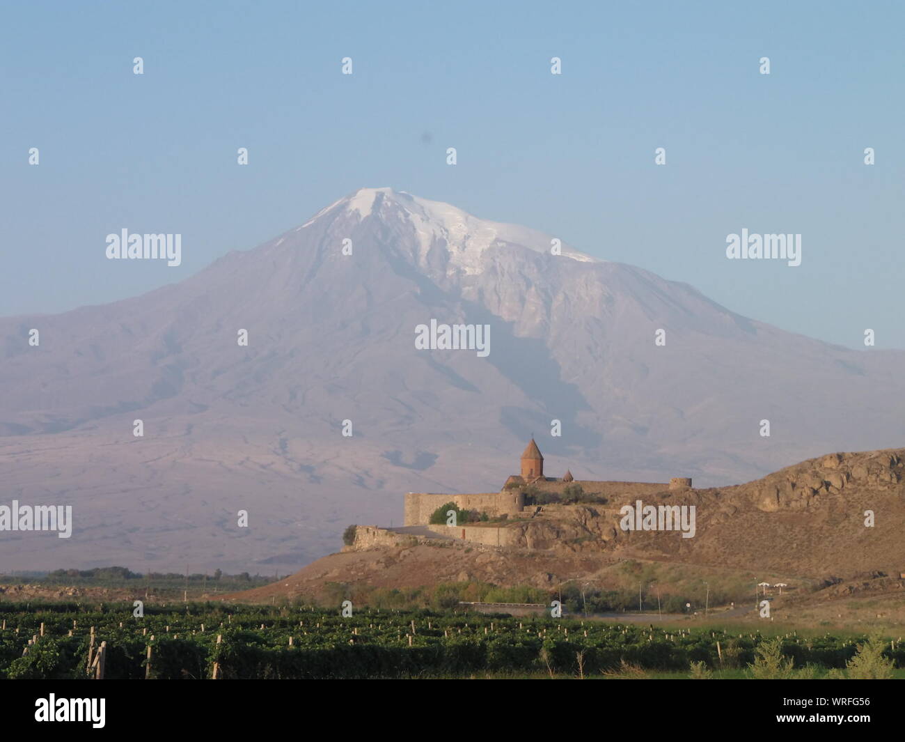 View Of Mt Ararat And Khor Virap Against Sky Stock Photo