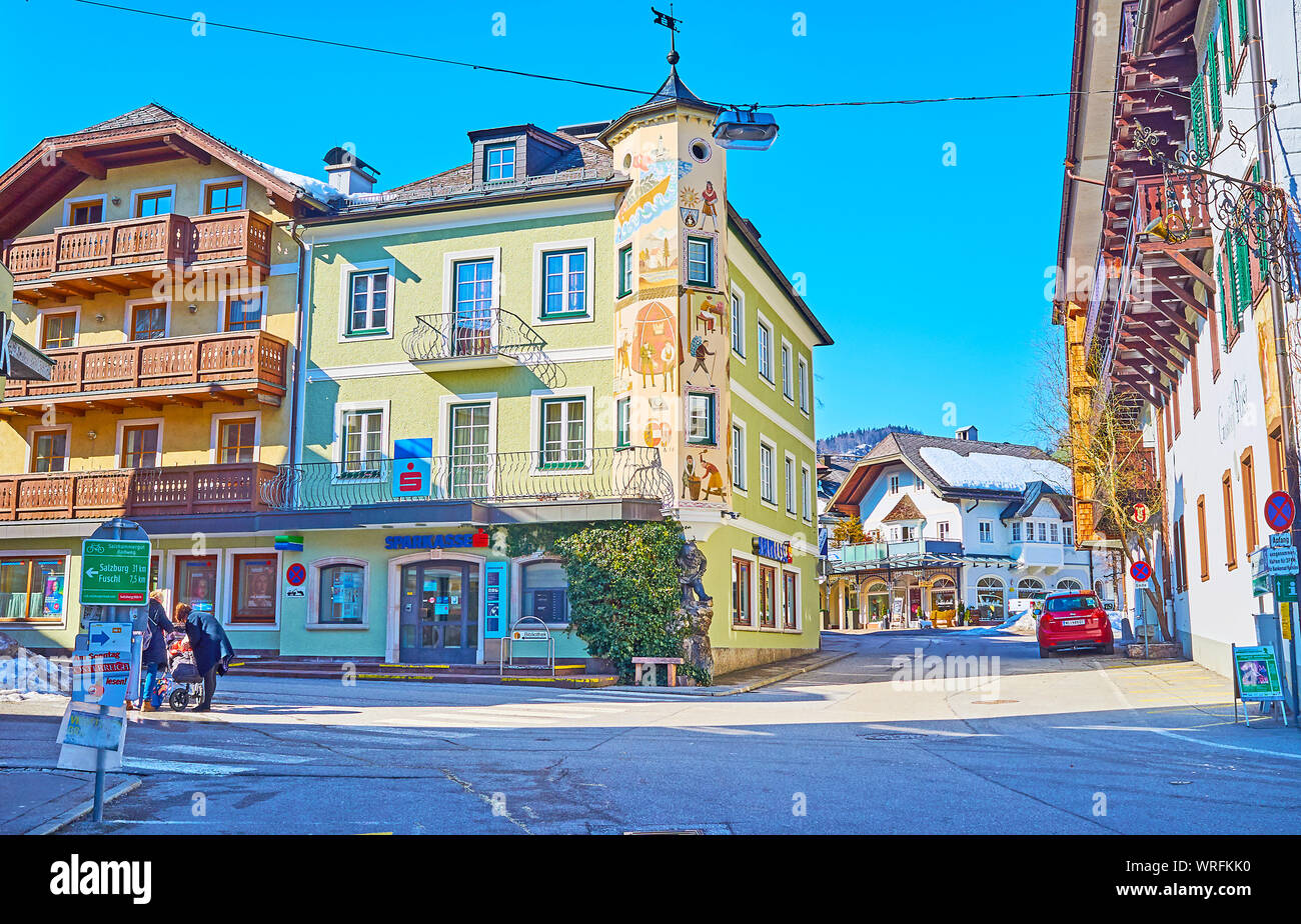 ST GILGEN, AUSTRIA - FEBRUARY 23, 2019: Classical Alpine village, that ...