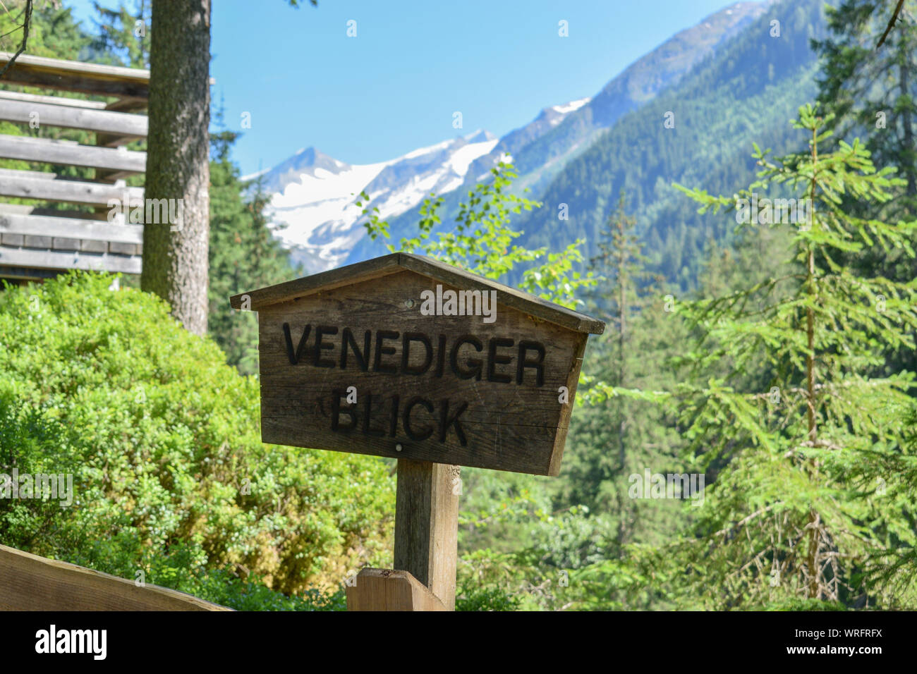 Venediger Blick. view from Untersulzbach valley towards peak of Mt. Grossvenediger at Hohe Tauern national park, Austria Stock Photo
