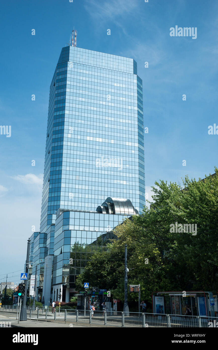 Błękitny Wieżowiec (literally Blue Skyscraper) located in Bank Square, Warsaw, Poland Stock Photo