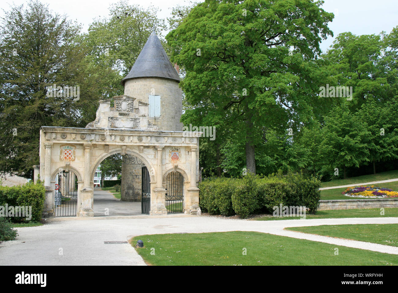 renaissance gate and medieval tower in surgères (france) Stock Photo