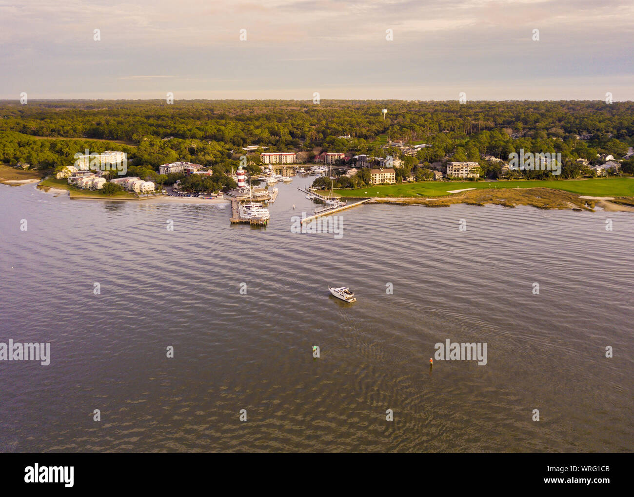 Aerial view of Hilton Head, South Carolina and Harbour Town Stock Photo
