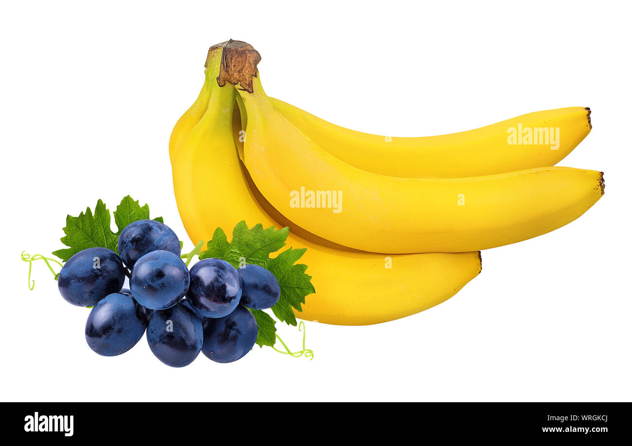 Bananas and grapes isolated on white Stock Photo Alamy