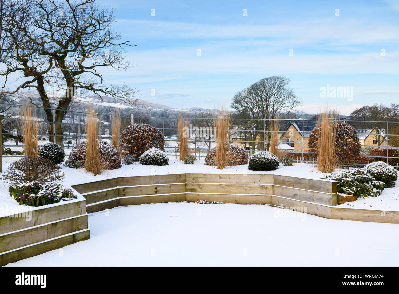 Stylish, contemporary design, landscaping & planting on wooden raised