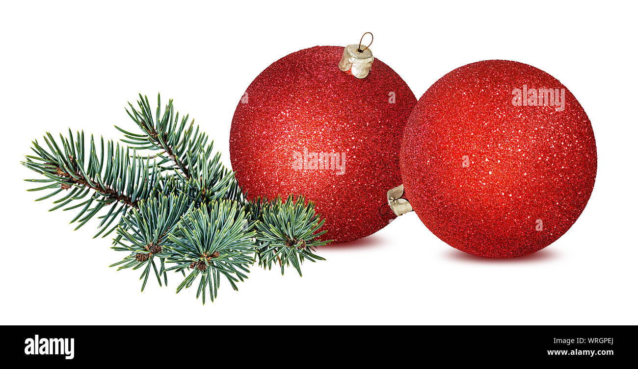 christmas ball and christmas tree isolated on white Stock Photo - Alamy