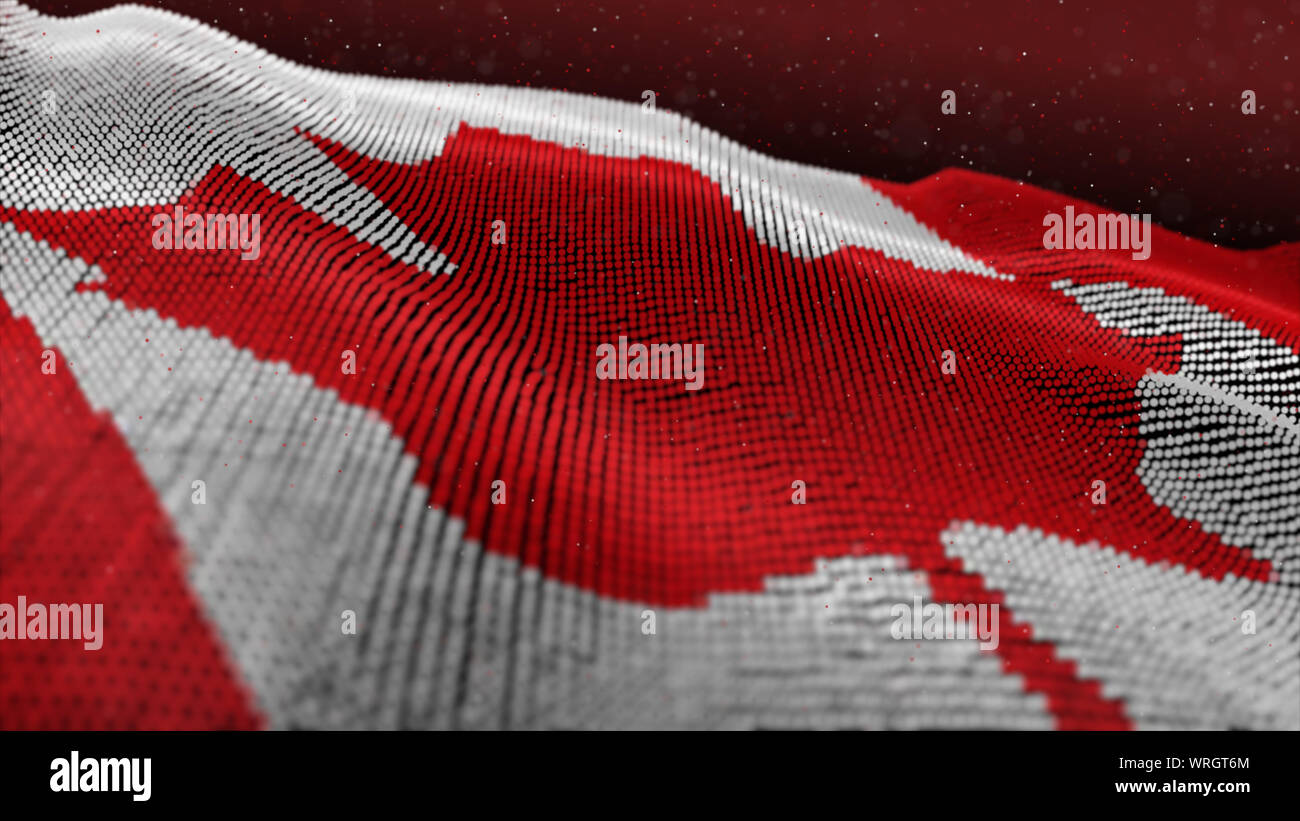 Abstract Glowing Particle Wavy surface with Canada Flag Canadian flag texture. 8K 3D illustration Stock Photo