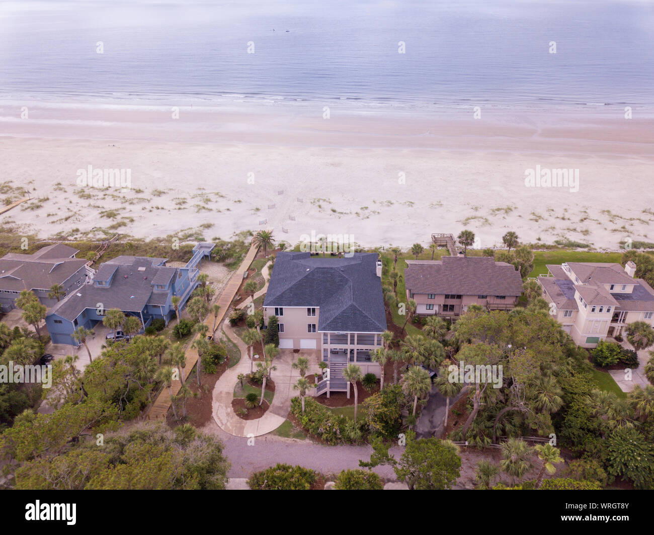 Aerial view of beach front properties in South Carolina, USA Stock