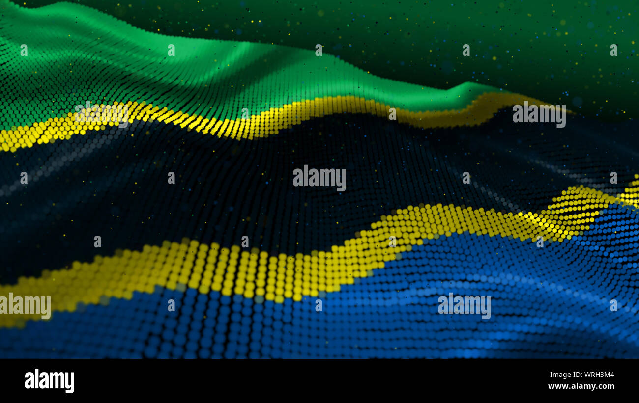3D Illustration Abstract Glowing Particle Wavy Surface With Tanzania 