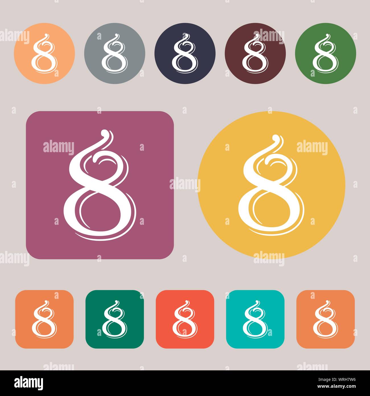 number Eight icon sign. 12 colored buttons. Flat design. Vector Stock ...