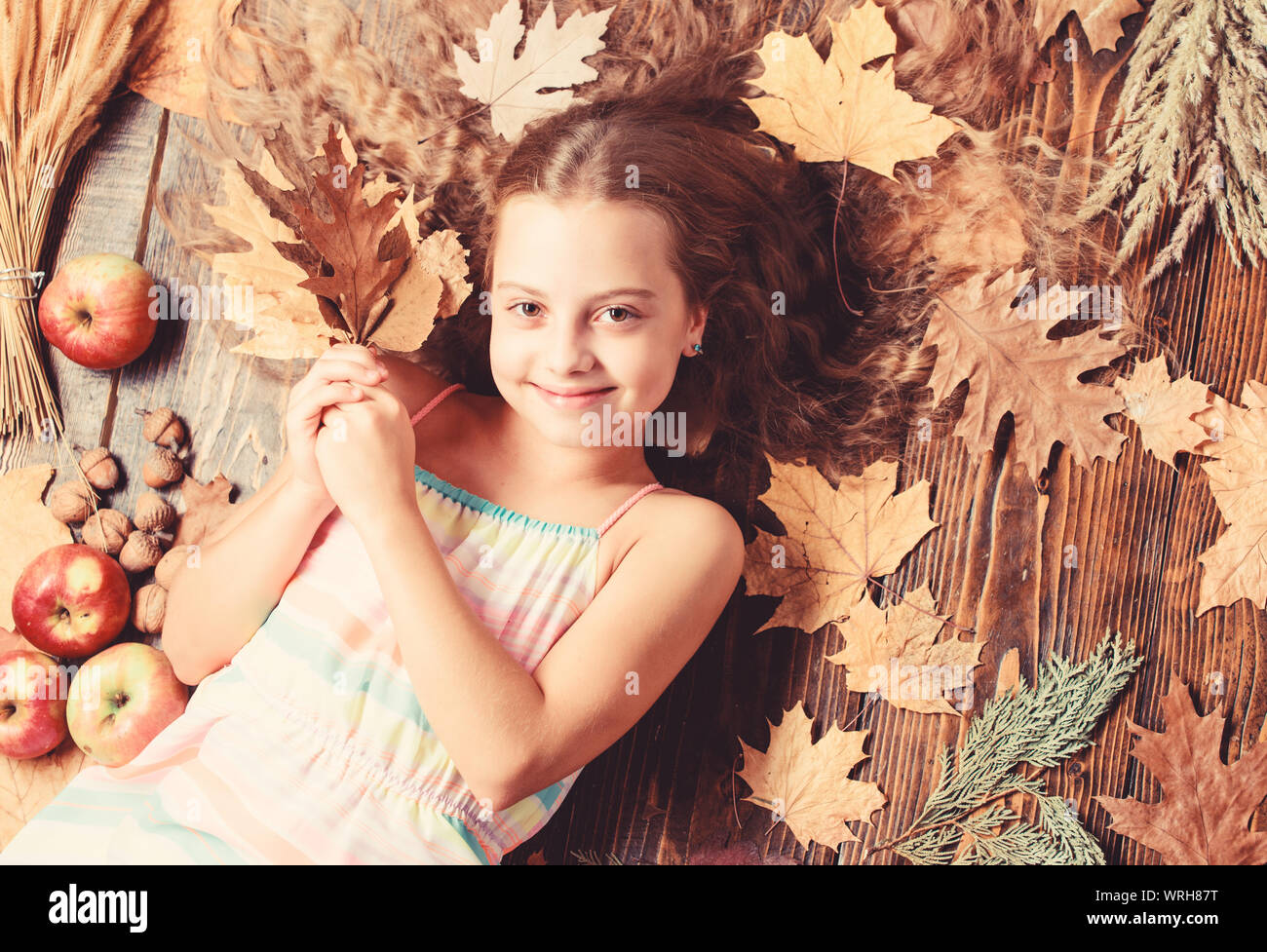 Her Hair At Its Best Little Girl With Wavy Hairstyle On Fall