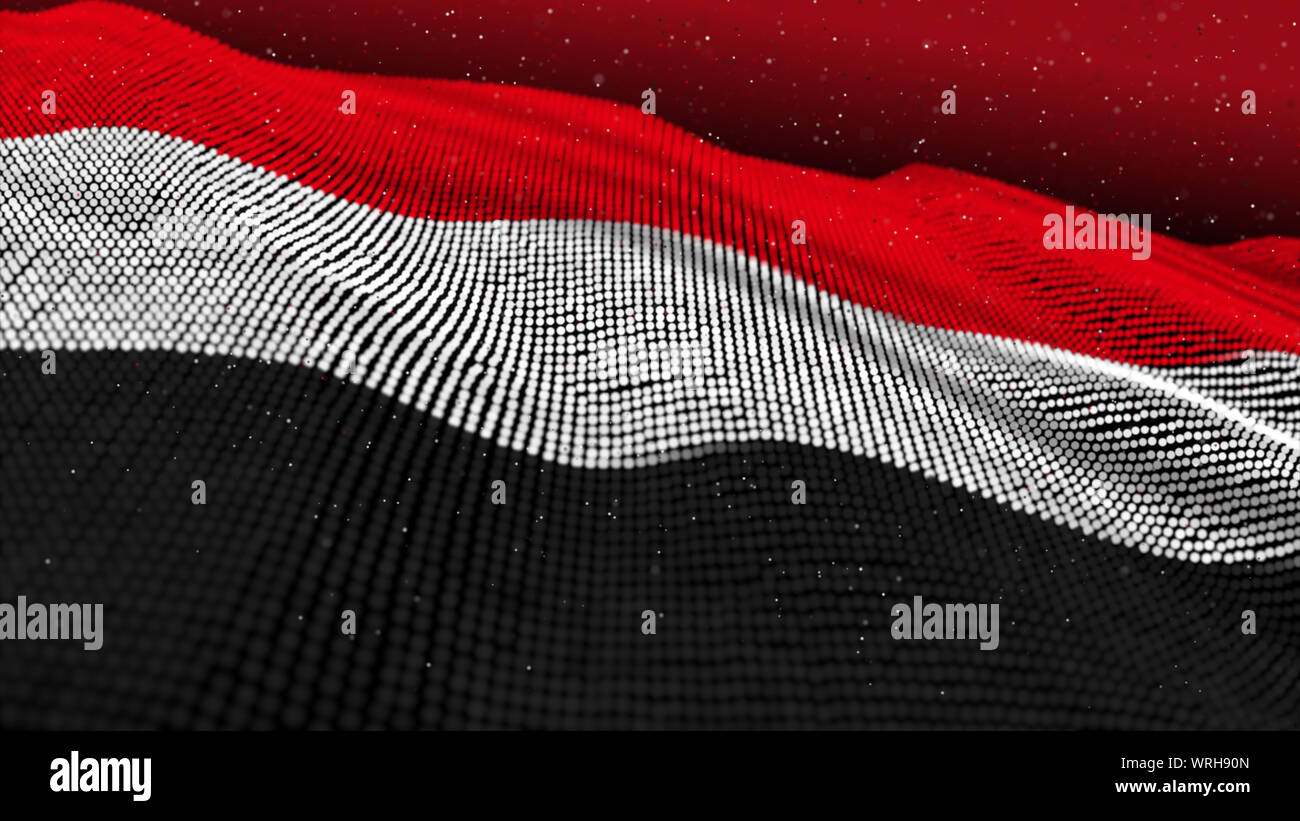 3D illustration Abstract Glowing Particle Wavy surface with Yemen flag ...