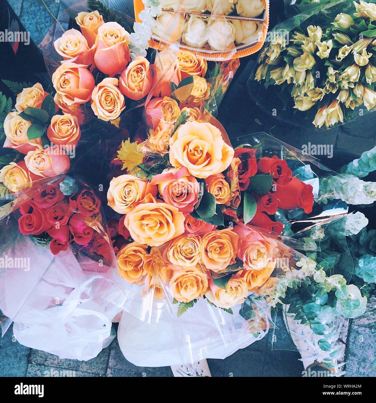 Various Rose Bouquets At Flower Shop Stock Photo Alamy