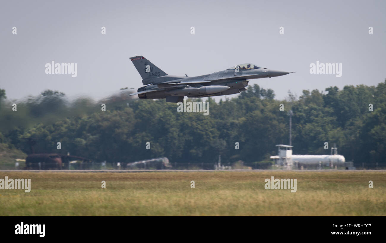 An F16 Viper from Shaw Air Force Base, South Carolina, takes off from
