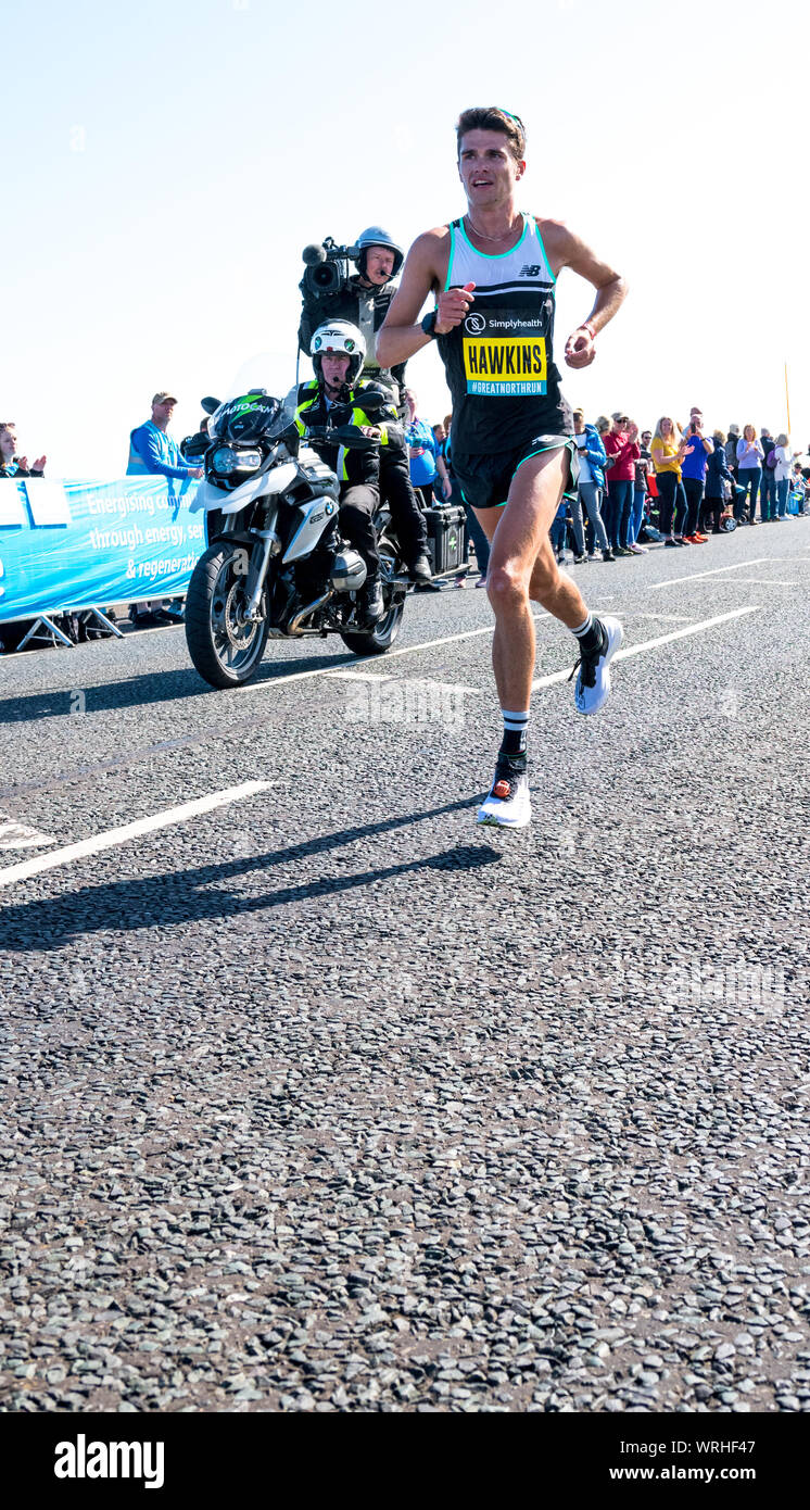 Mens elite runner Callum Hawkins competing in the 2019 Great North Run from Newcastle to South Shields, England, UK Stock Photo