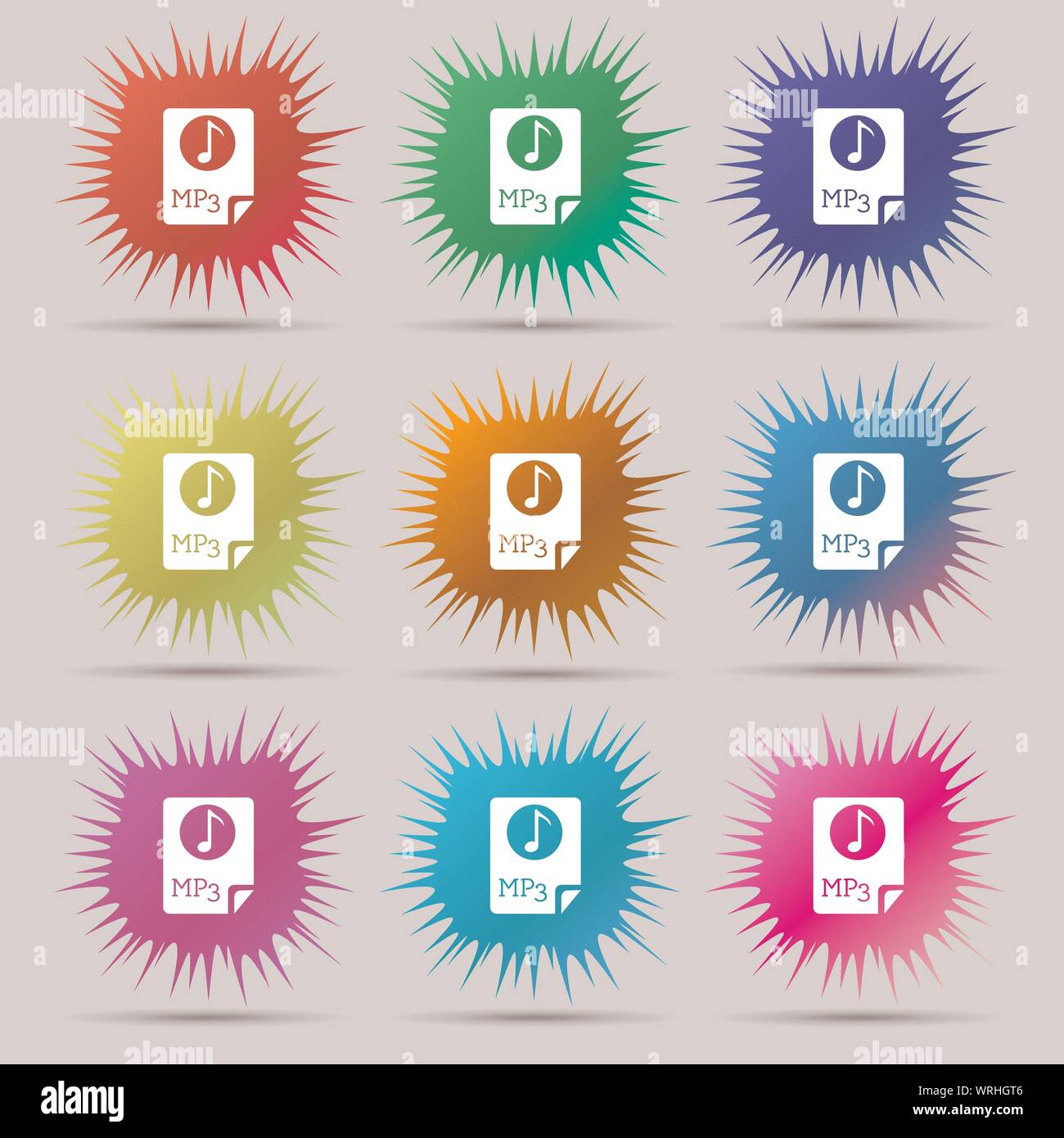 Audio, MP3 file icon sign. Nine original needle buttons. Vector Stock Vector