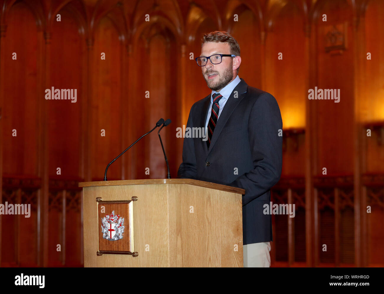 JJ Chalmers speaks during a reception, attended by the Duke of Sussex to celebrate the fifth anniversary of the Invictus Games at the Guildhall in central London. Stock Photo