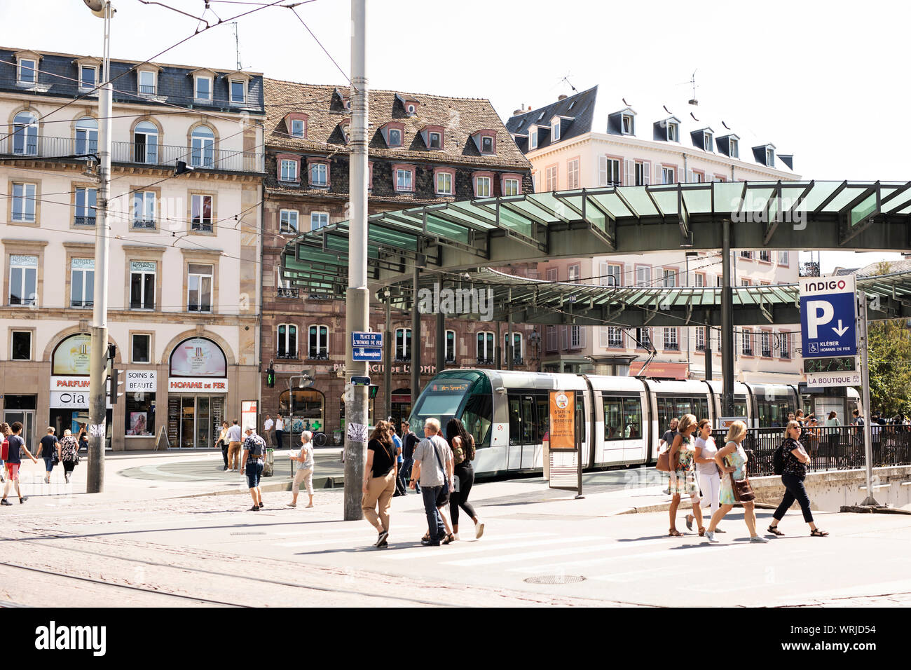 The tram station at Place de l'Homme de Fer in Strasbourg, France. Stock Photo