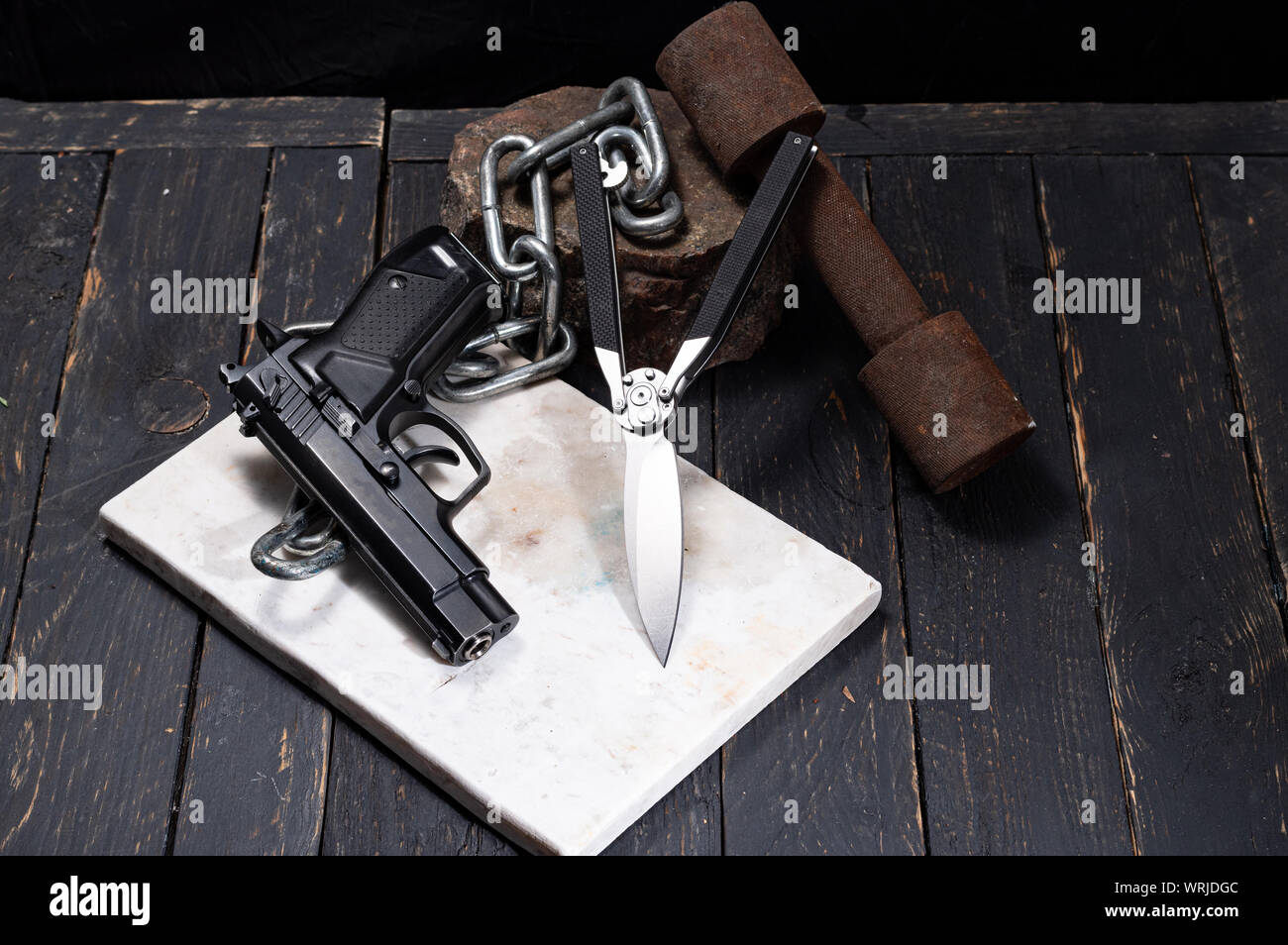 Set of street gangster. Knife and gun Stock Photo - Alamy