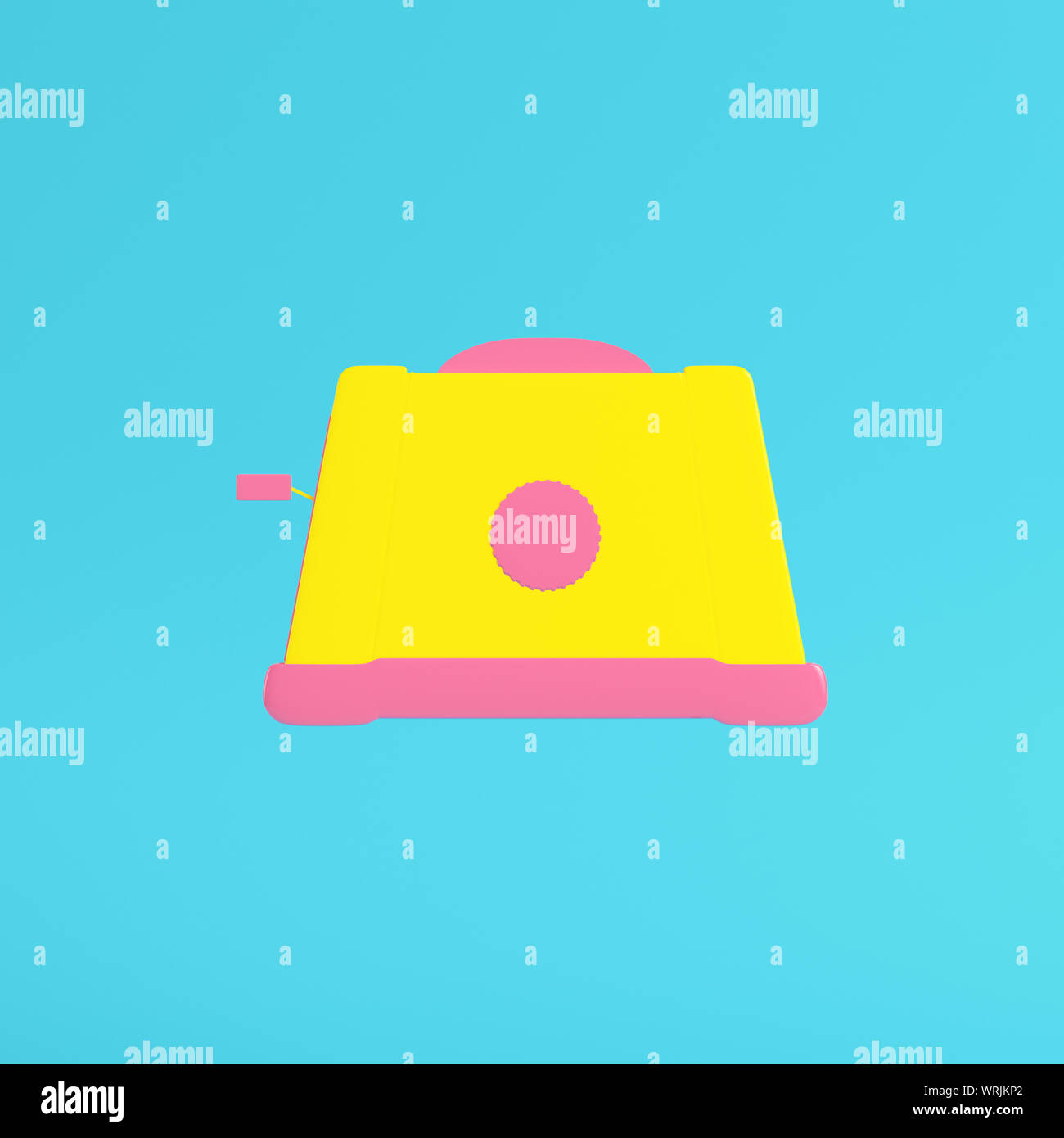 Yellow toaster on bright blue background in pastel colors. Minimalism