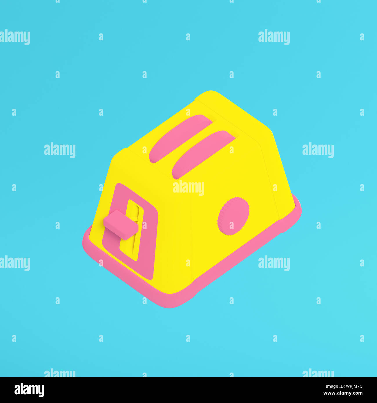 Yellow toaster on bright blue background in pastel colors. Minimalism