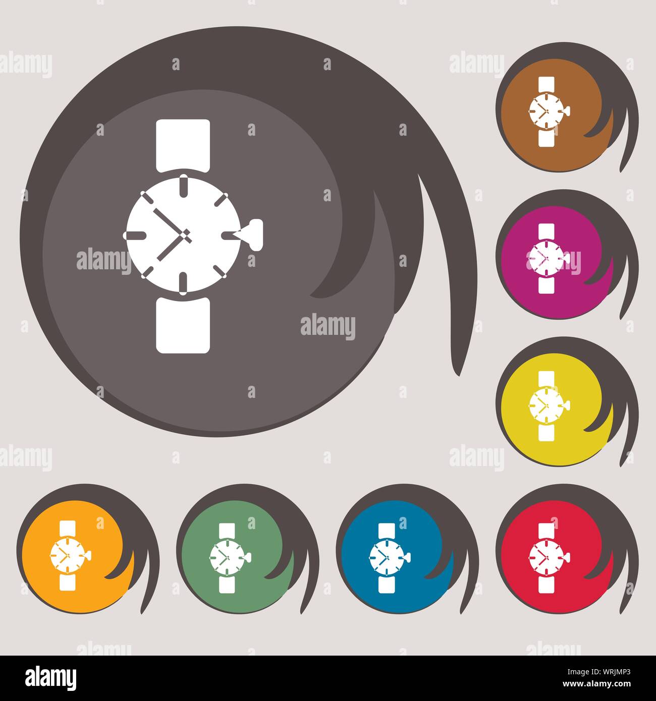 watches icon symbol . Symbols on eight colored buttons. Vector Stock