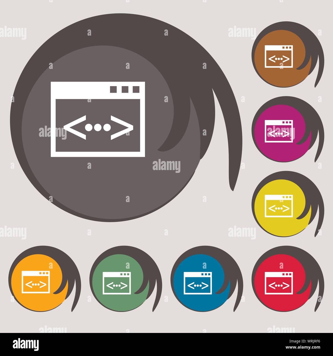 Code sign icon. Programmer symbol. Symbols on eight colored buttons ...