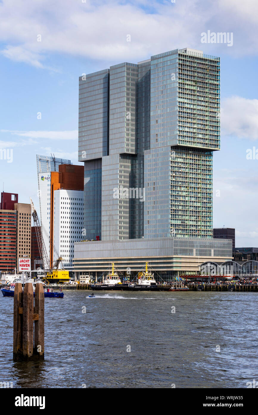 View of Kop van Zuid on the south bank of Nieuwe Maas river, Rotterdam, South Holland, Holland, Netherlands, Europe Stock Photo