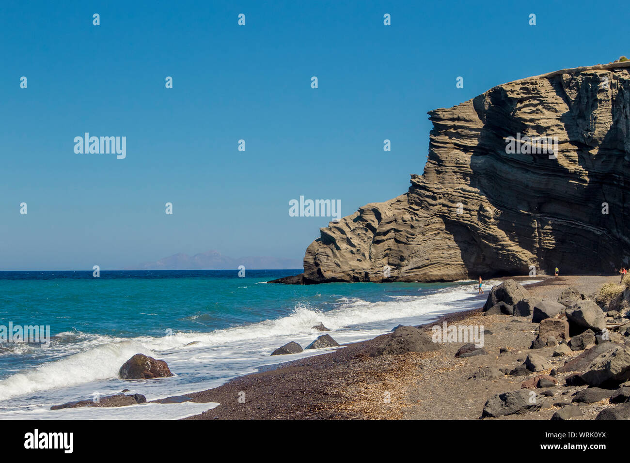 Beautiful beach of Cape Columbo also called as paradise beach in island on Santorini, Greece in summer. Stock Photo